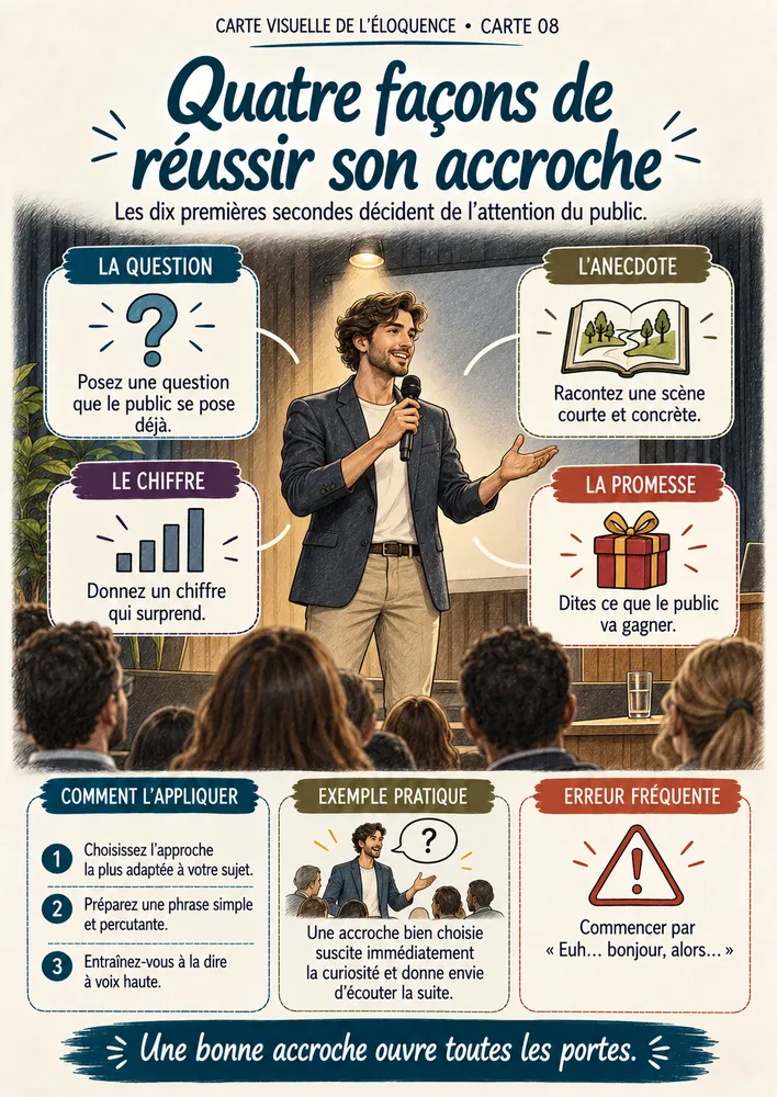 Carte 08 : quatre façons de réussir son accroche